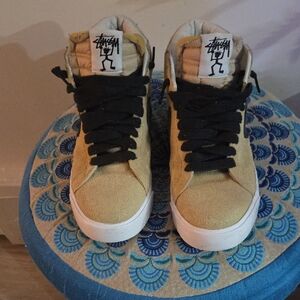 Stussy Nike Collab Tan and Black High-Top Sneakers